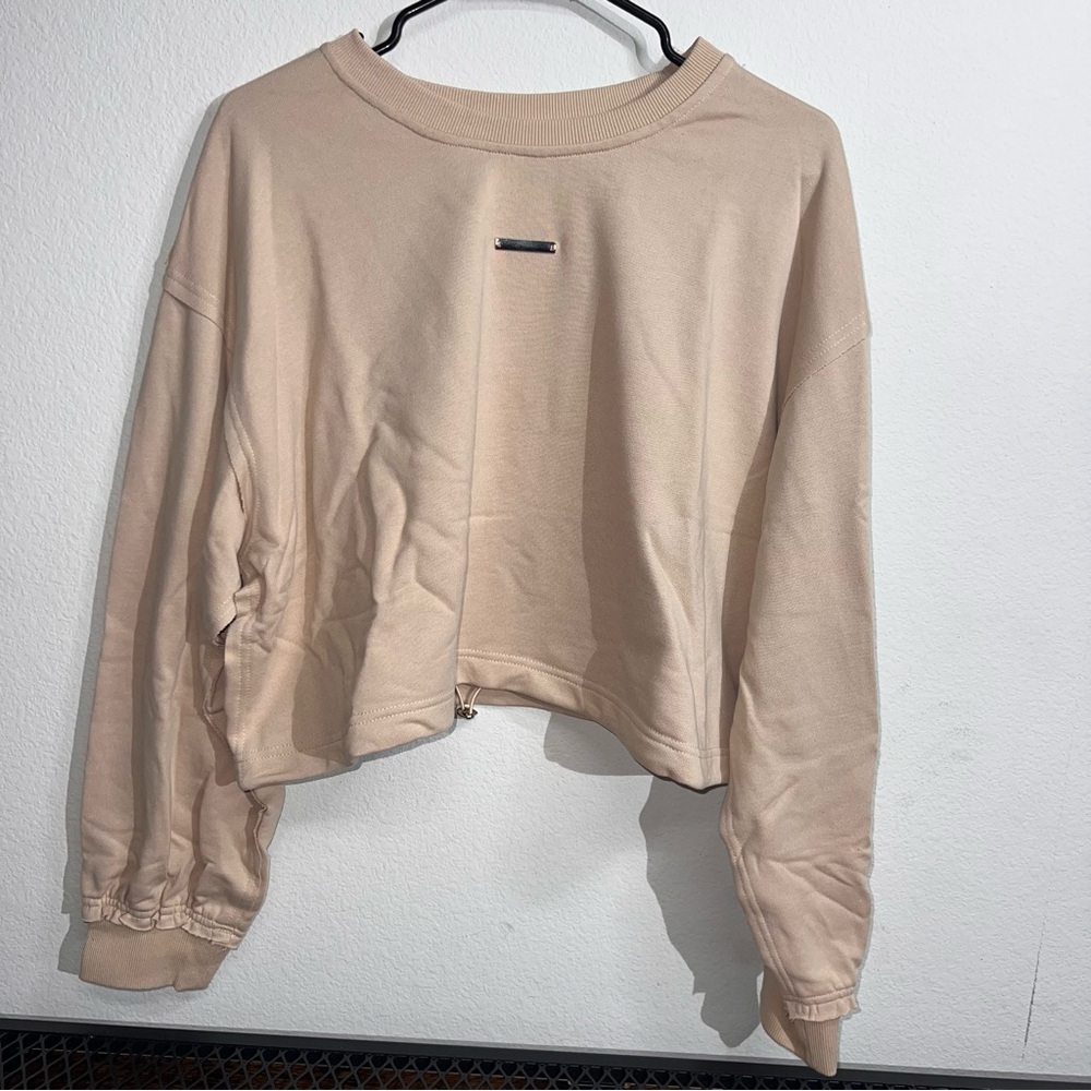 NWT Dazy-Less Women's Cropped Sweatshirt Pink Size Large Crew Neck‎ Pull String